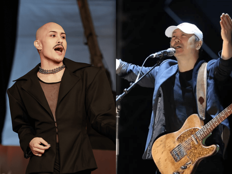 今年金曲華語歌王競爭激烈，新生代歌手黃宣（左）一票之差輸給老將崔健（右）。