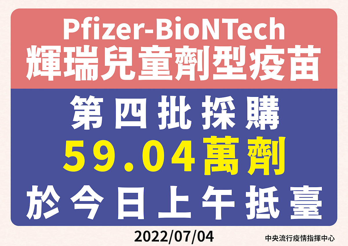 59.04萬劑BNT兒童疫苗抵台。 圖：中央流行疫情指揮中心／提供