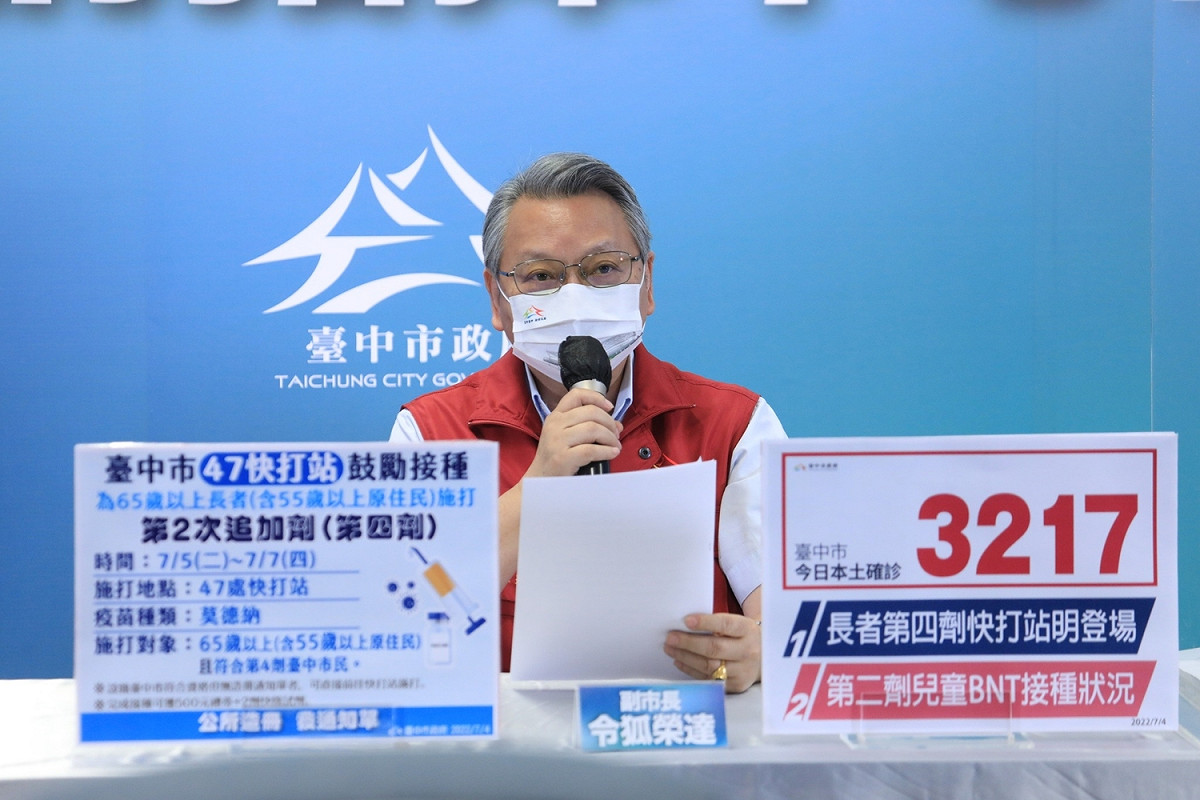 副市長令狐榮達主持疫情記者會。 圖 : 台中市政府/提供