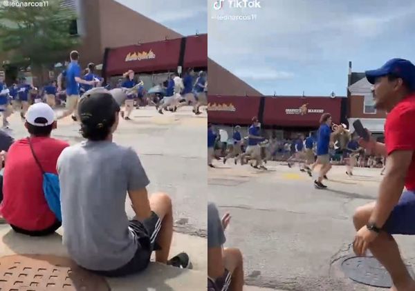 槍手開槍後，參加遊行的民眾驚恐逃命。 圖：翻攝推特