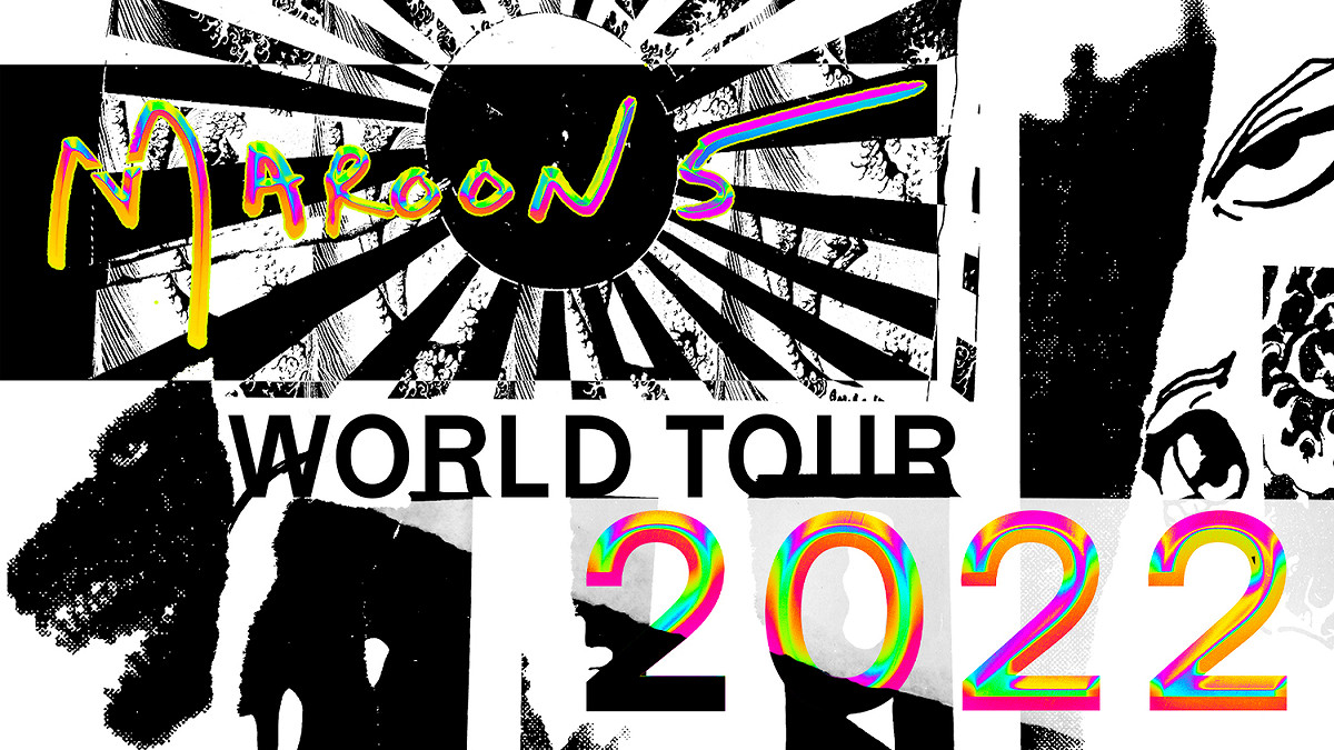 美國流行天團魔力紅（Maroon 5）世界巡演海報上出現旭日旗設計。 圖：翻攝自 Maroon 5官網