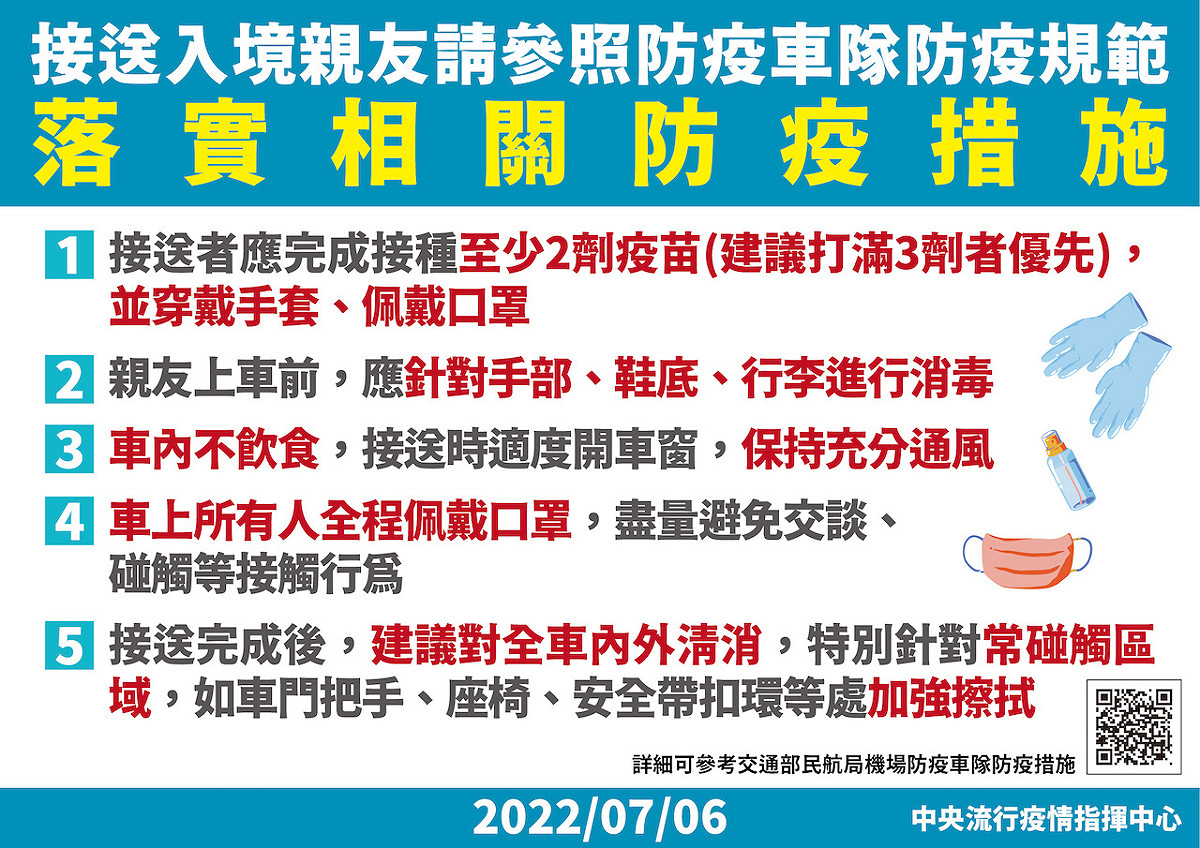 接送入境親友，可參照防疫車隊防疫規範。 圖：中央流行疫情指揮中心／提供