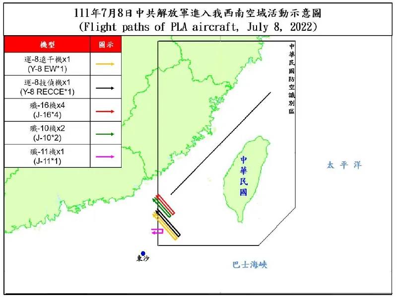 國防部早在今年7月初指出，中共空軍戰機於上午飛過海峽中線，進入台灣空域。 圖：翻攝自國防部