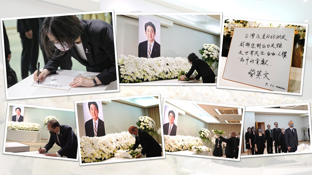 日本前首相安倍晉三於8日遇刺身亡，大批台灣民眾至日台交流協會會場獻花悼念。 圖：取自日台交流協會臉書