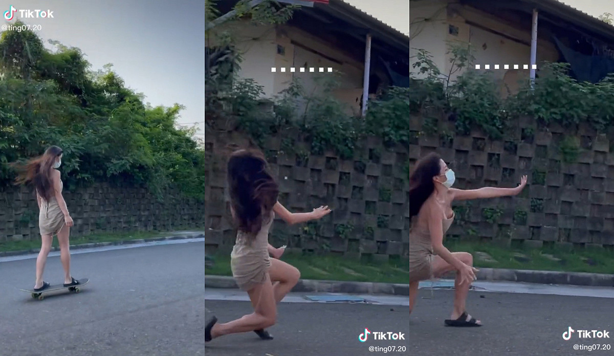方婷近日跌倒的影片在網路上瘋傳。 圖：翻攝自TikTok/ting07.20