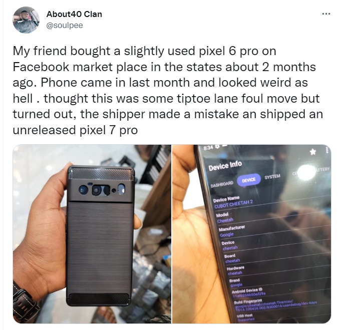 國外網友在臉書買手機，竟然收到了一台未發佈的Google Pixel 7 Pro手機。