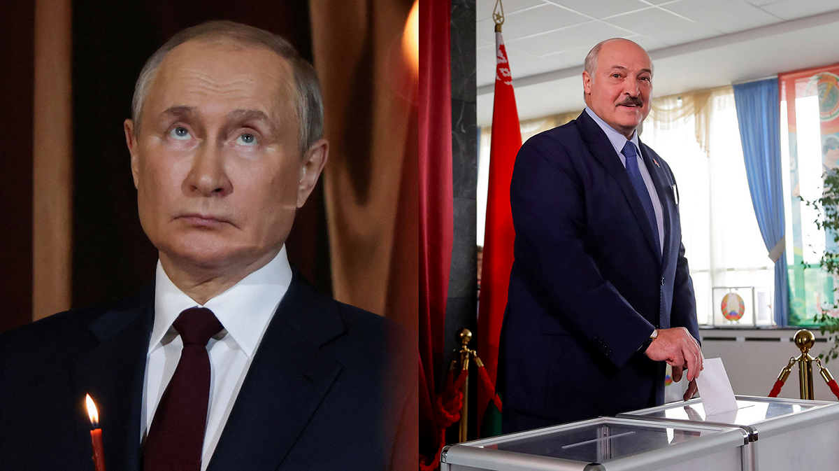 俄羅斯總統普丁（Vladimir Putin，左）和白俄羅斯強人領袖盧卡申科（Alexander Lukashenko）針對立陶宛「非法」運輸限制對加里寧格勒造成的影響，討論可能的聯合反制行動。 圖：路透社、美聯社（資料照，新頭殼合成）
