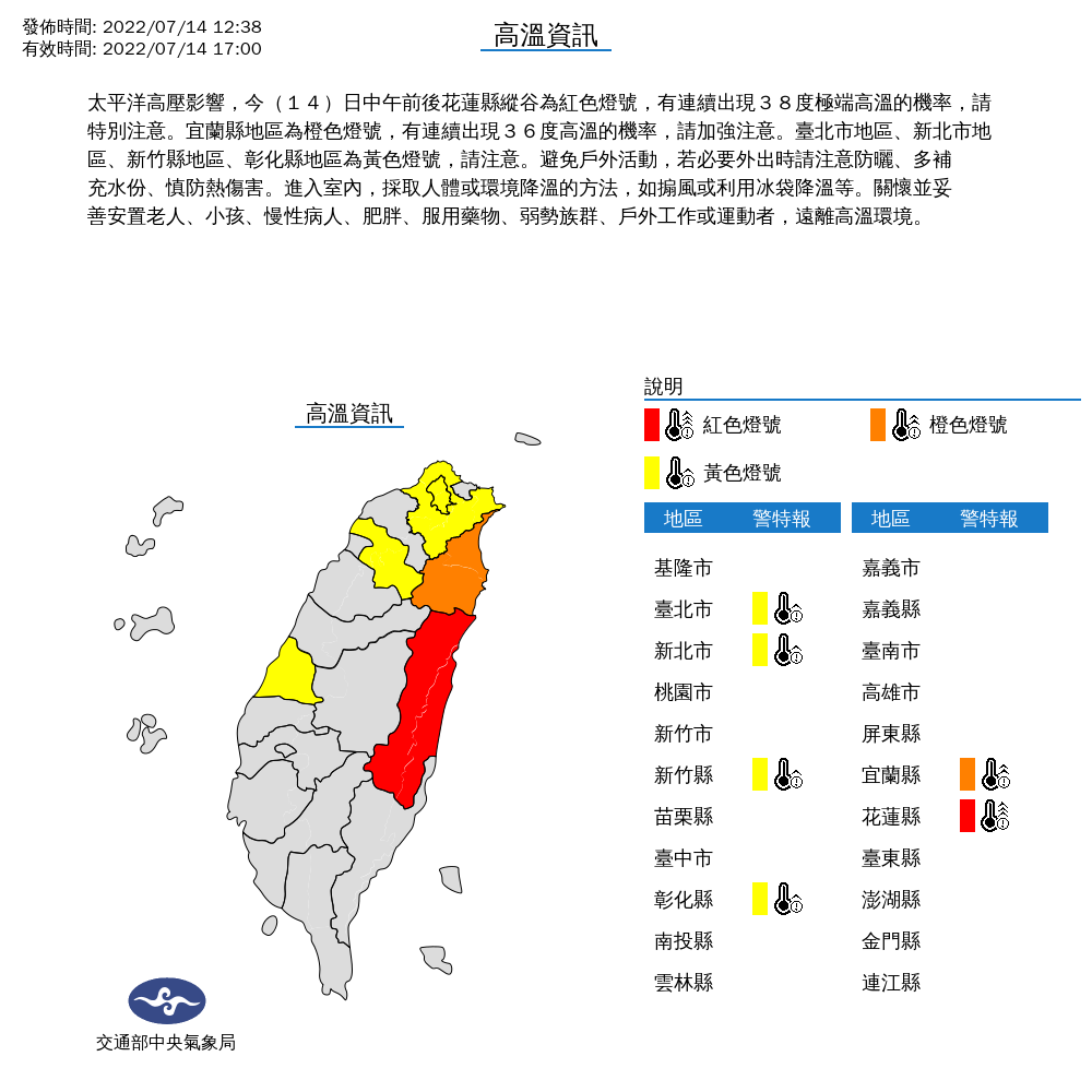 中央氣象局持續發布高溫特報。 圖：中央氣象局／提供