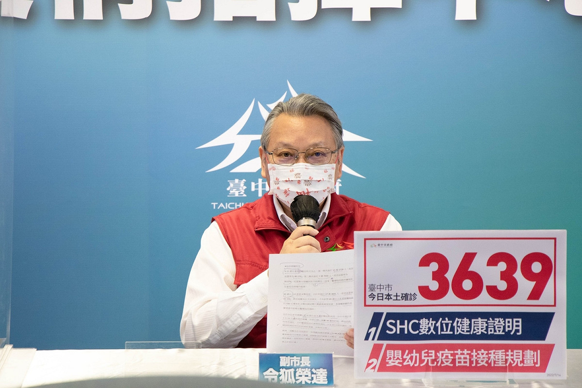 台中市副市長令狐榮達疫情線上記者會說明疫情概況。 台中市政府/提供