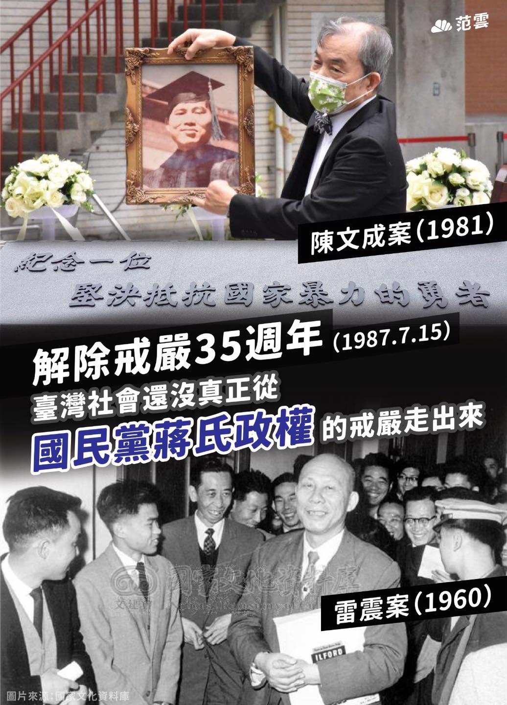 今天7月15日解嚴35週年，民進黨立委范雲表示，「台灣社會還沒得到國民黨政權殘暴的真相，還沒真正從國民黨蔣氏政權的戒嚴中走出來」。 圖：取自范雲臉書