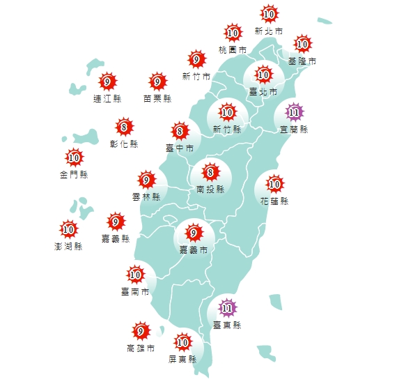 中午前後紫外線偏強，請做好防曬工作。 圖/中央氣象局