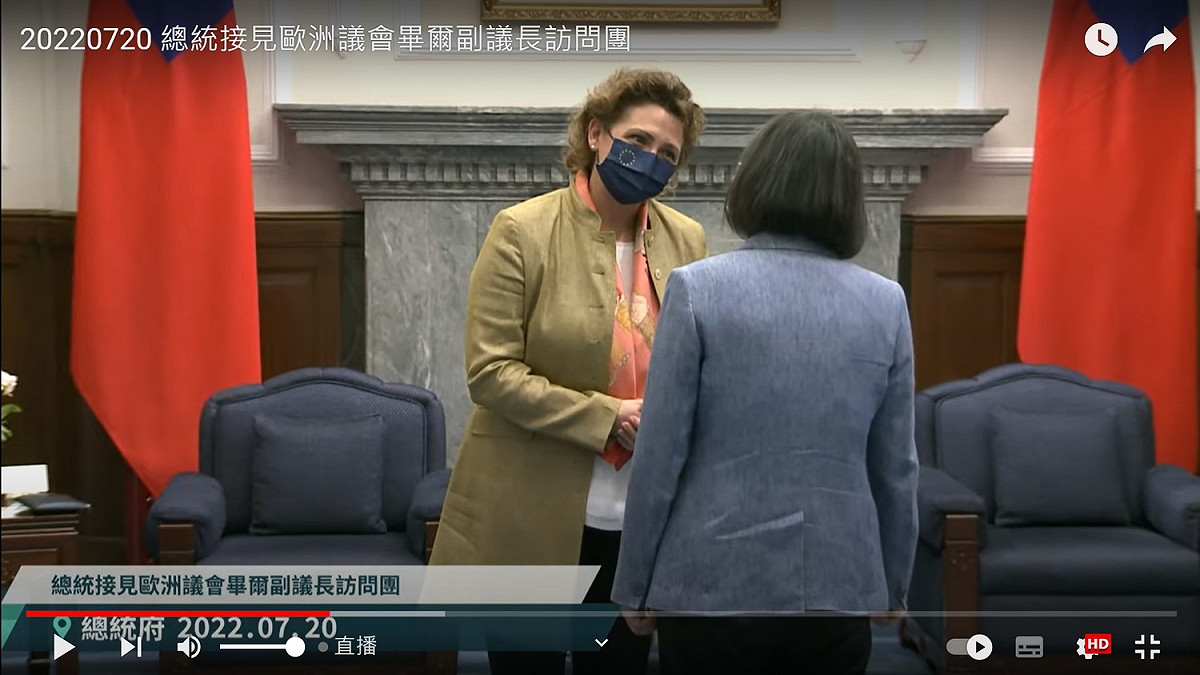 歐洲議會副議長畢爾（Nicola Beer） 20日拜會總統蔡英文 圖：翻拍自總統府YouTube