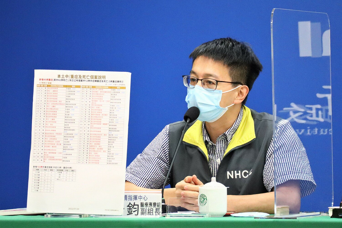 指揮中心醫療應變組副組長羅一鈞表示，最年輕40多歲女性死亡個案本身有風濕免疫疾病，家中昏迷後，送醫急救無效，死因為肺炎併呼吸衰竭。 圖：中央流行疫情指揮中心／提供
