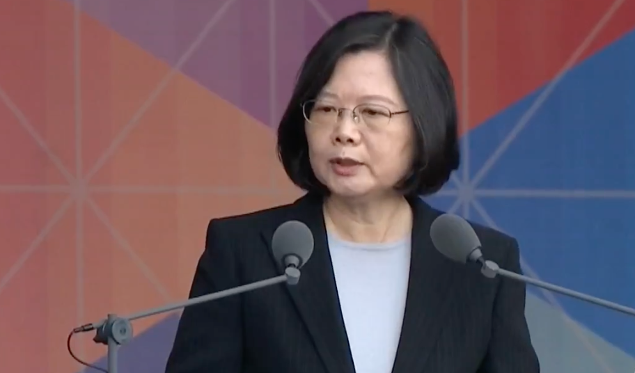 蔡英文總統發表國慶談話，呼籲中國「重視中華民國存在事實」。 圖：翻攝自公視直播畫面