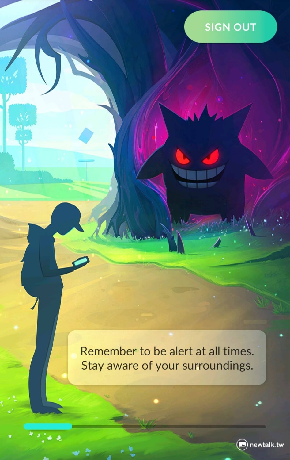 Pokemon GO萬聖節活動期間的登入畫面。 圖：李蘇竣/攝