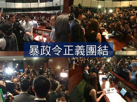 香港特首梁振英1日表示，梁頌恆、游蕙禎10月12日宣誓所引發之「辱華」爭議「很有可能引發其他事」。梁振英表示，不排除尋求中國人大釋法。引發各界關注。 圖：翻攝梁頌恆臉書