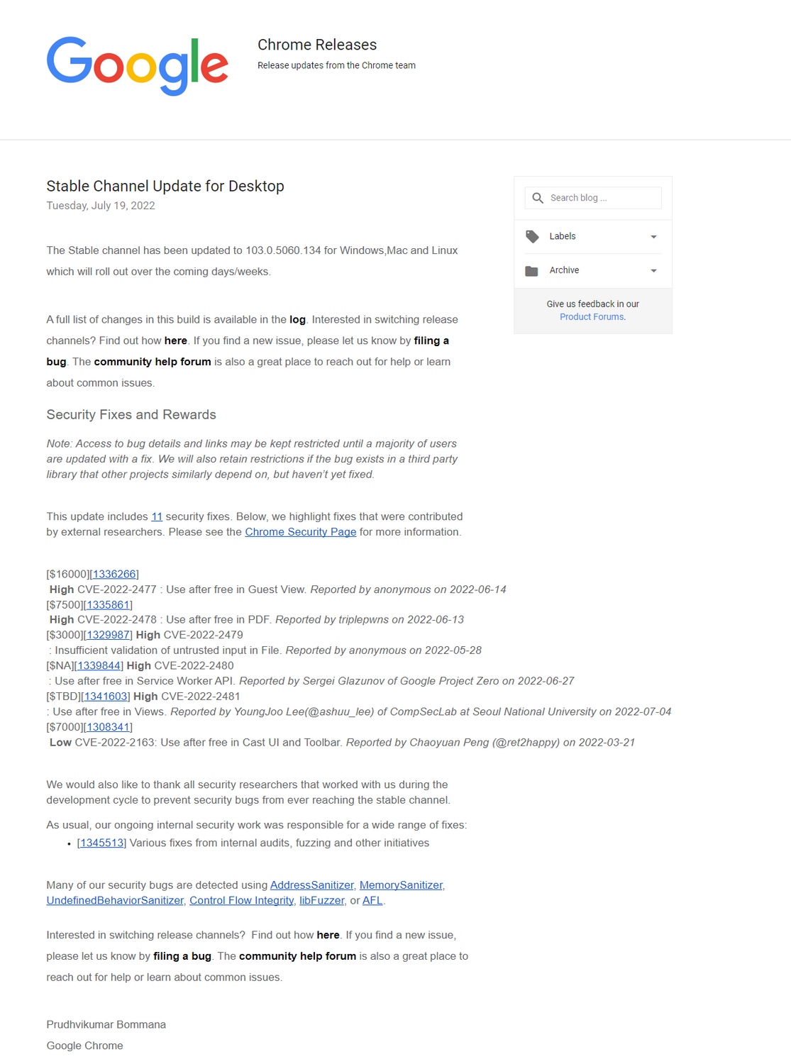 此次更新涵蓋Windows、Mac和Linux，內容包含修補11項安全性漏洞，當中有5項被列為高風險。