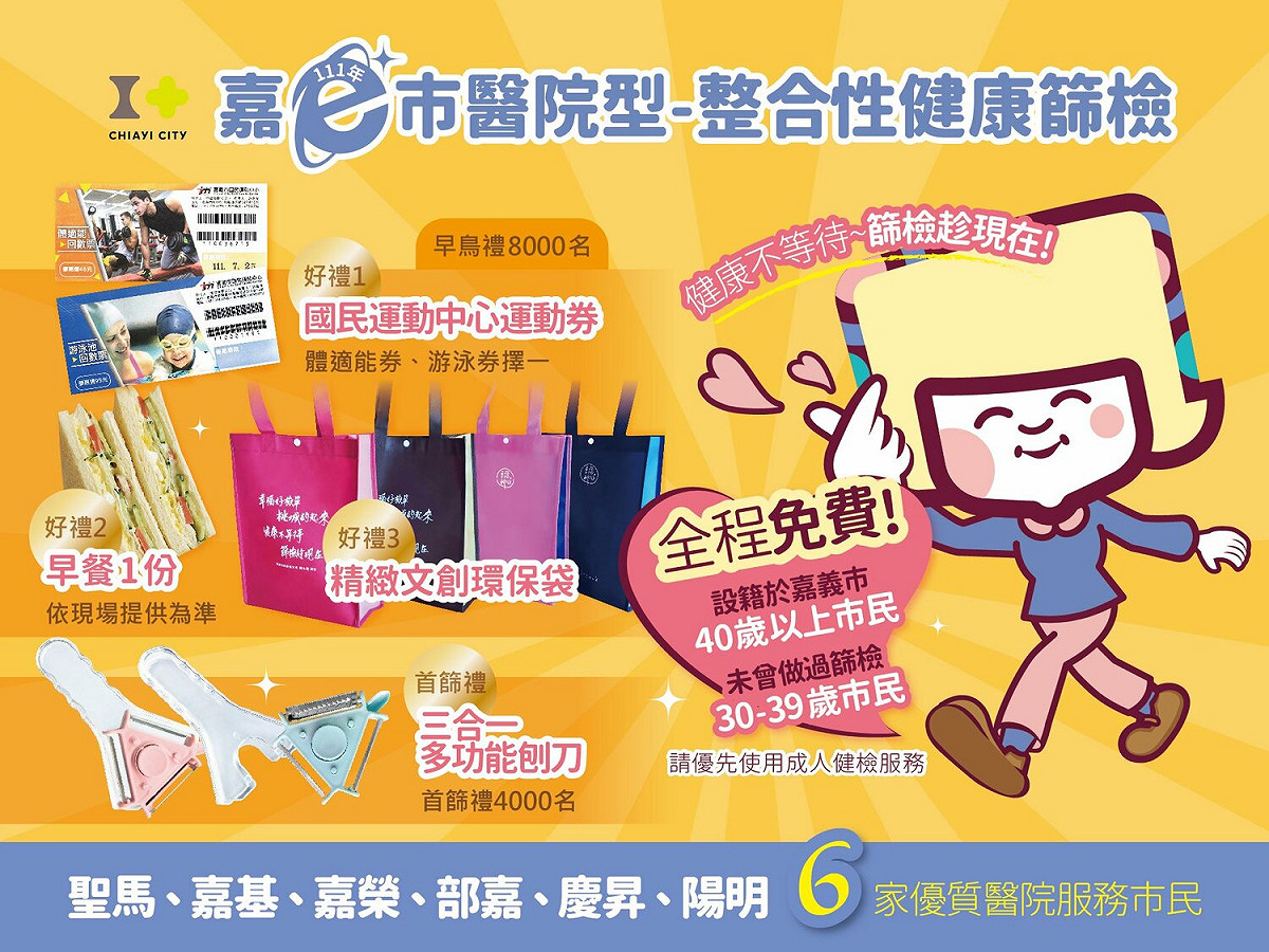 嘉義市整合性健康篩檢，25日起正式啟動。 圖：嘉義市政府/提供