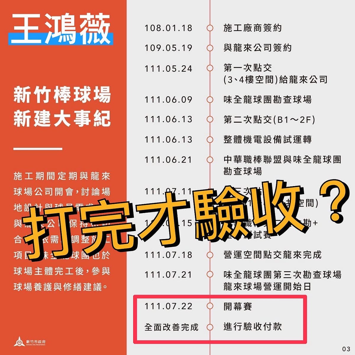 國民黨北市議員王鴻薇批評林智堅八年蓋出爛球場。 圖擷取自國民黨北市議員王鴻薇臉書