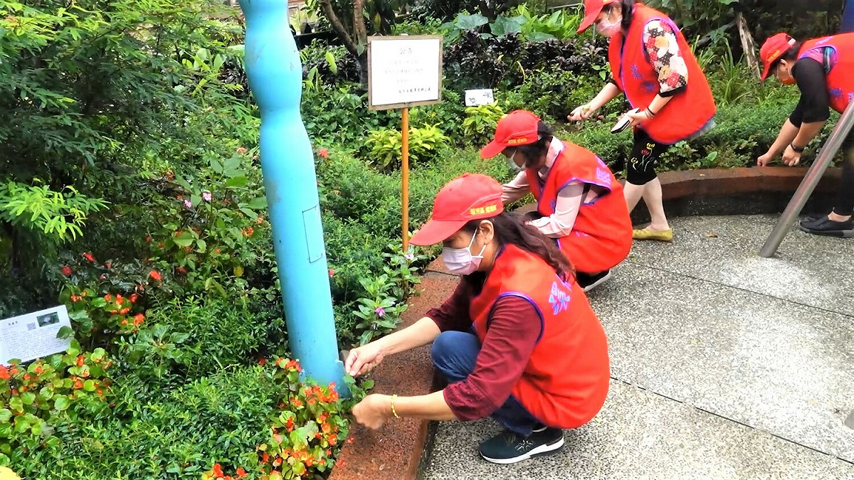 瑞芳區龍潭里的環保志義工認真進行環境維護。