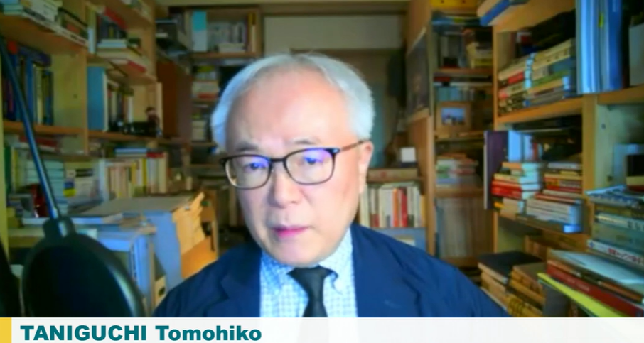 日本前首相安倍晉三的外交顧問谷口智彥在論壇中用視訊方式發表談話。 圖: 翻攝自 凱達格蘭論壇  YouTube