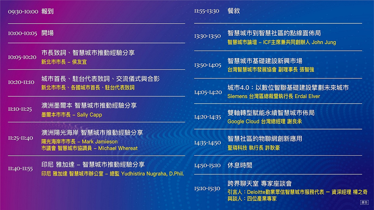 8月5日「2022新北市智慧城市國際論壇」活動議程。