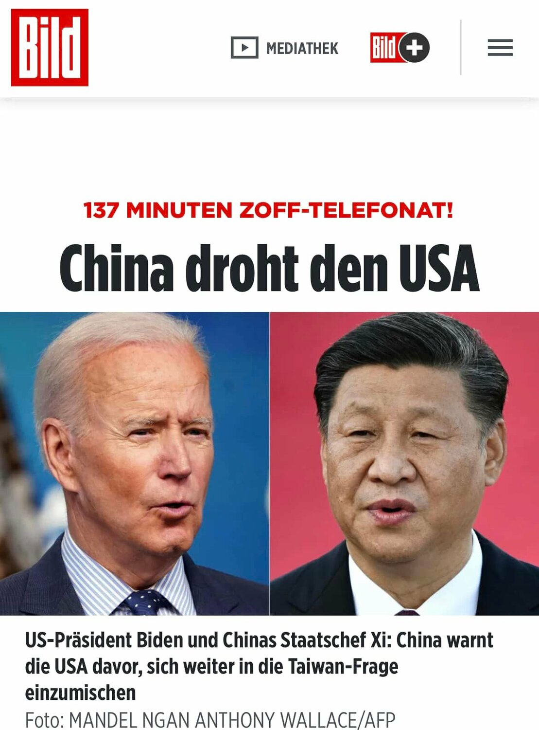 德國發行量逾百萬份第一大報畫報（Bild），擬針對「拜習」會談有關「台灣」部分作一報導。 圖：翻攝自謝志偉臉書
