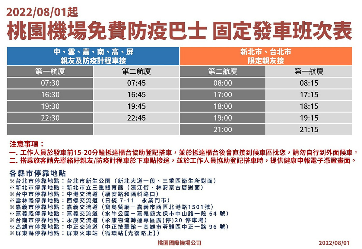 桃機巴士時刻表。 圖：中央流行疫情指揮中心／提供