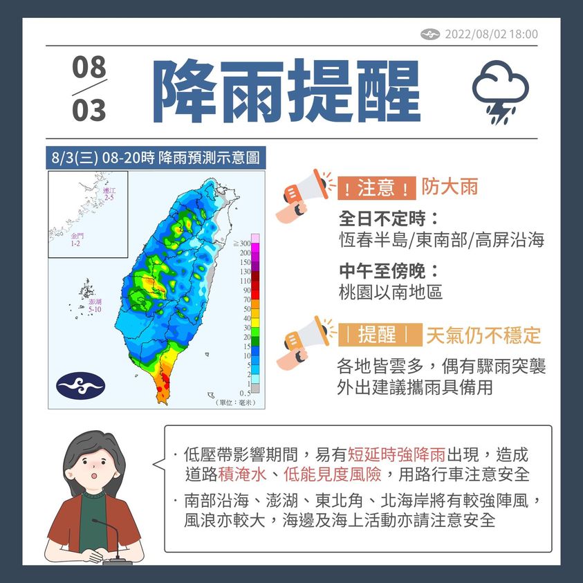 氣象局表示今日天氣仍不穩定。 圖：取自氣象局臉書