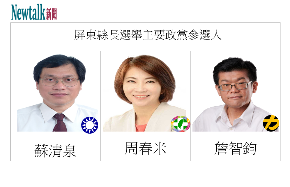 屏東縣長主政黨支持參選人蘇清泉、周春米、詹智鈞 圖:新頭殼合成