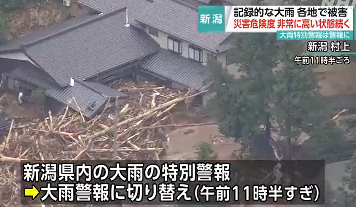 日本山形縣及新潟縣遭受破紀錄大雨侵襲 圖: 翻攝自《日本放送協會》( NHK）新聞畫面