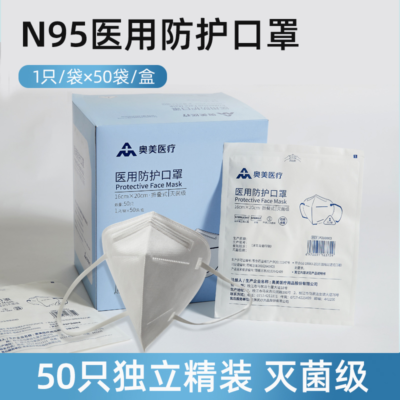 奧美醫療主要經營新冠業務，圖為其販售的醫療防護口罩。