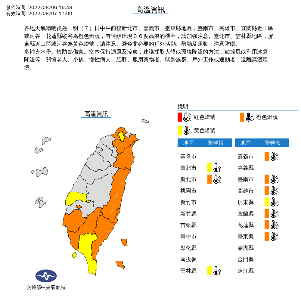 氣象局發布高溫資訊。 圖：中央氣象局/提供
