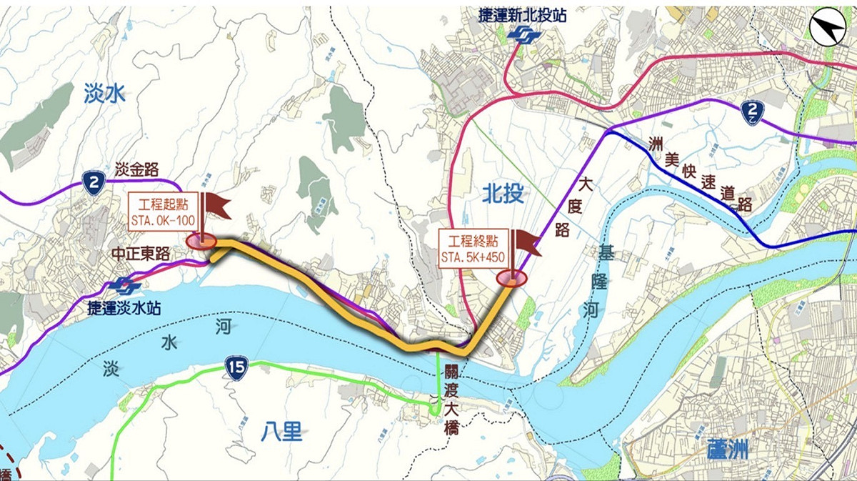 淡北道路施工路線。 圖：新北市工務局提供