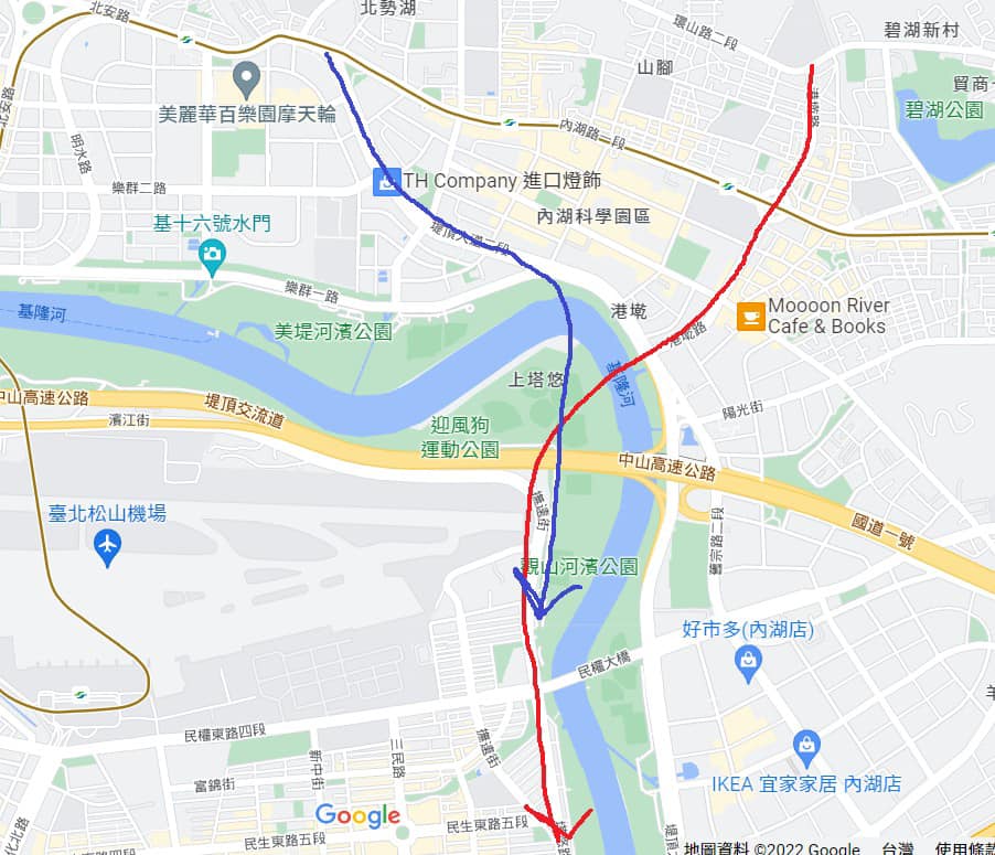 管碧玲指出，紅色路線為過去北市府想嘗試的，的確不可行。藍色路線才是陳時中計畫的，「是頂優的喔！」 圖：翻攝自管碧玲臉書