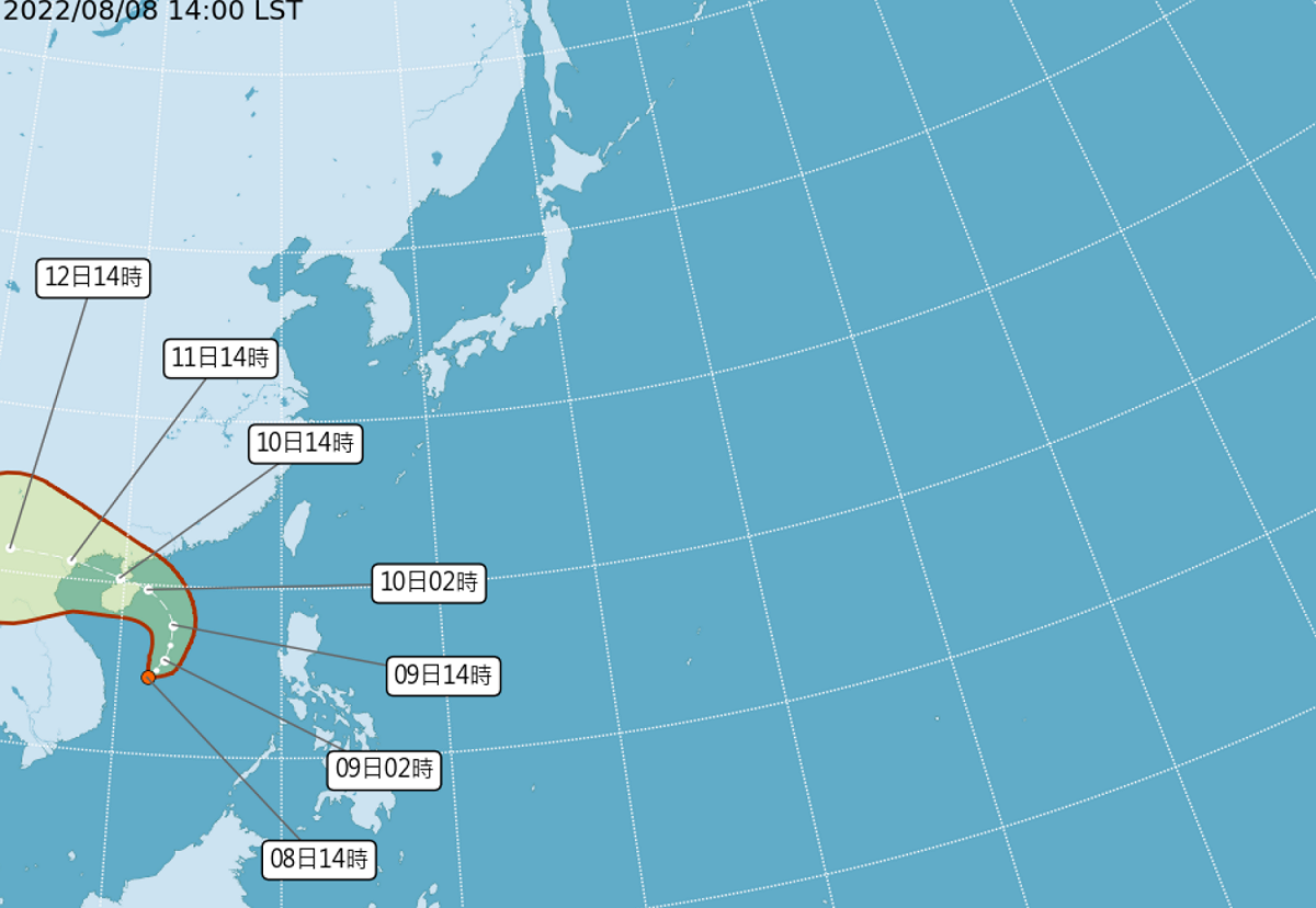 根據日本氣象廳資料顯示，最快將於今(8)日增強為今年第7號颱風「木蘭」。 圖：中央氣象局 /提供