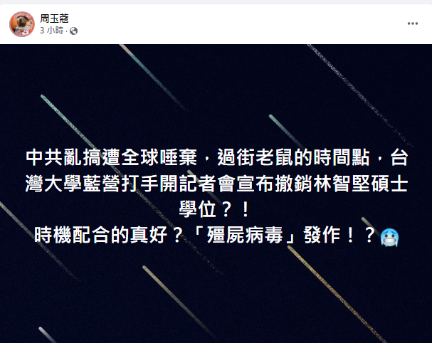 周玉蔻臉書發文。 圖：取自周玉蔻臉書。