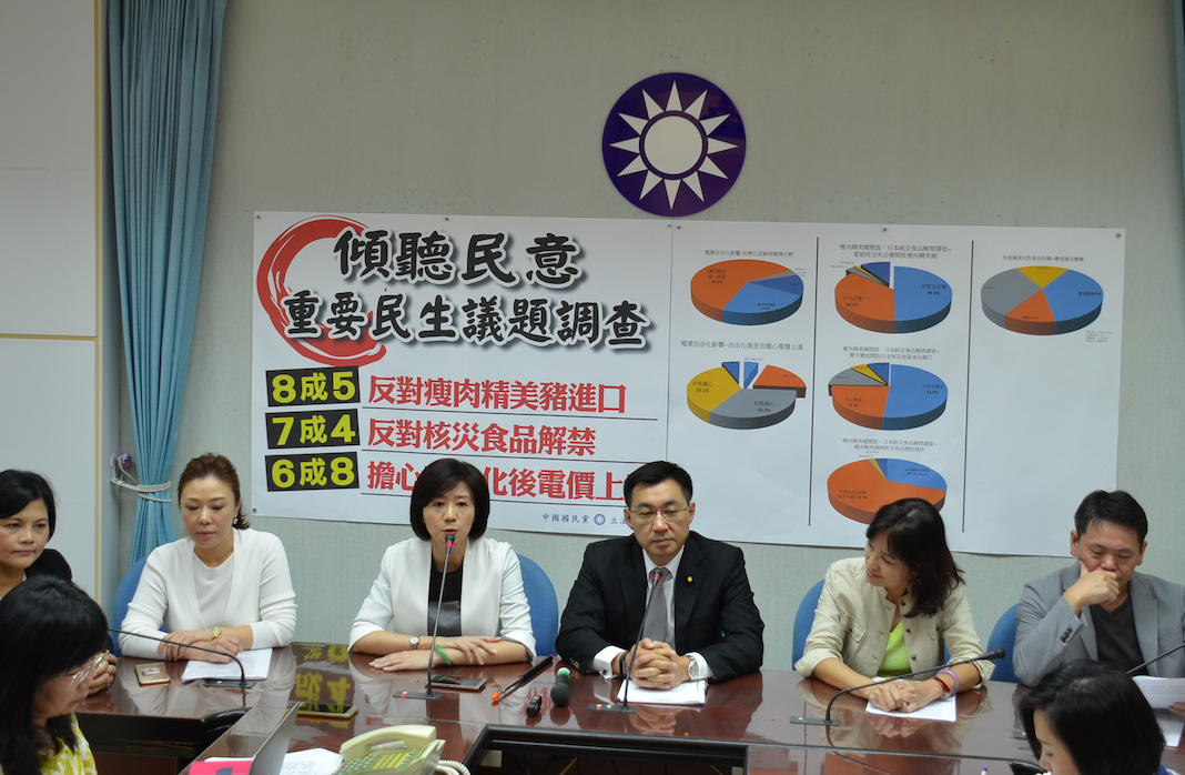 立法院國民黨團15日公佈一項民調數據，針對政府是否開放日核災食品輸台，約74％的民眾不贊成解禁。 圖：國民黨團提供