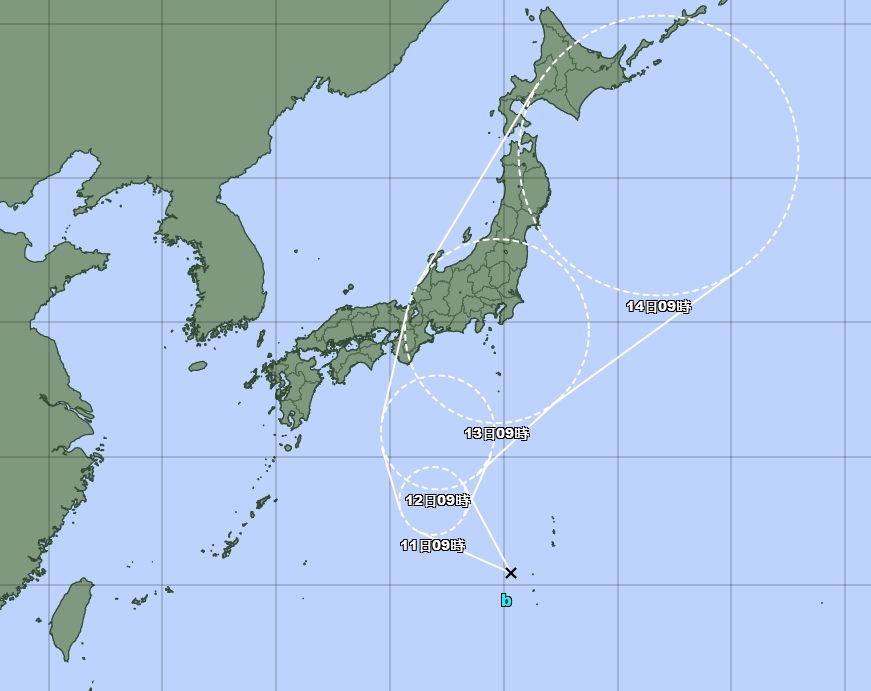 日本東南方生成一個熱帶性低氣壓，預計明天變成「米雷」颱風。 圖：取自日本氣象廳網站