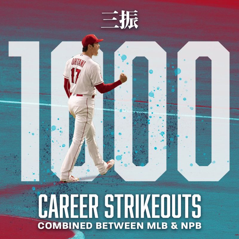 大谷翔平生涯1000次三振。 圖/取自天使推特