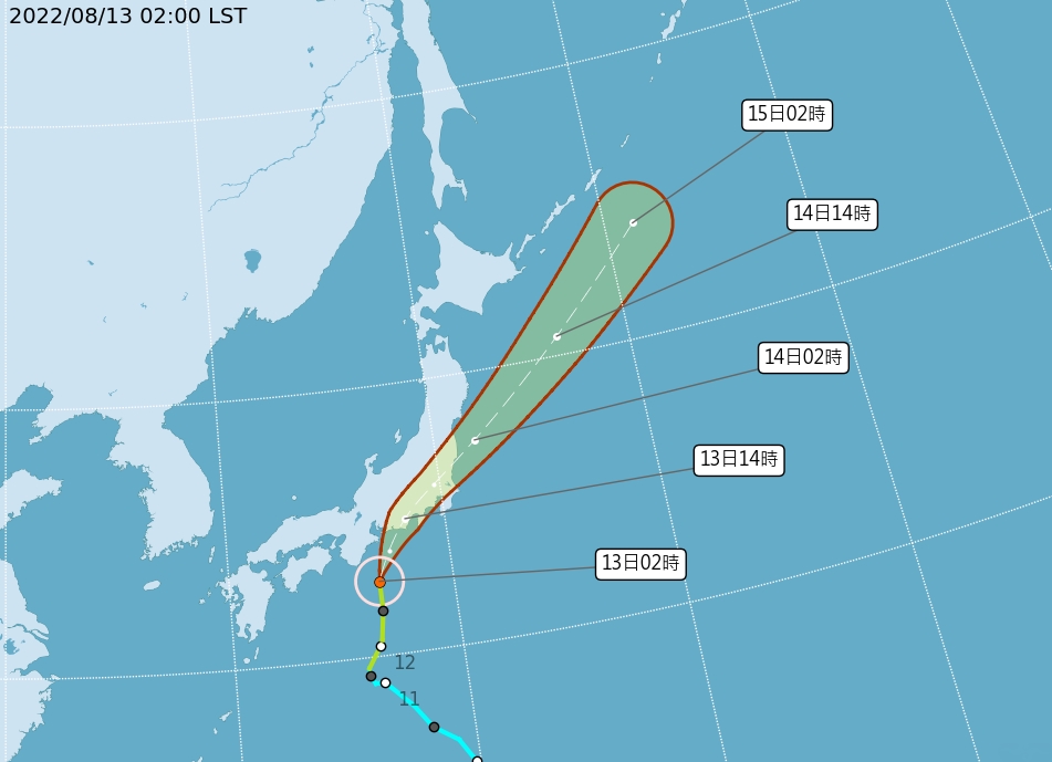 今年第八號輕度颱風米雷，移動路徑朝日本方向移動，對台灣天氣並無影響。 圖/中央氣象局