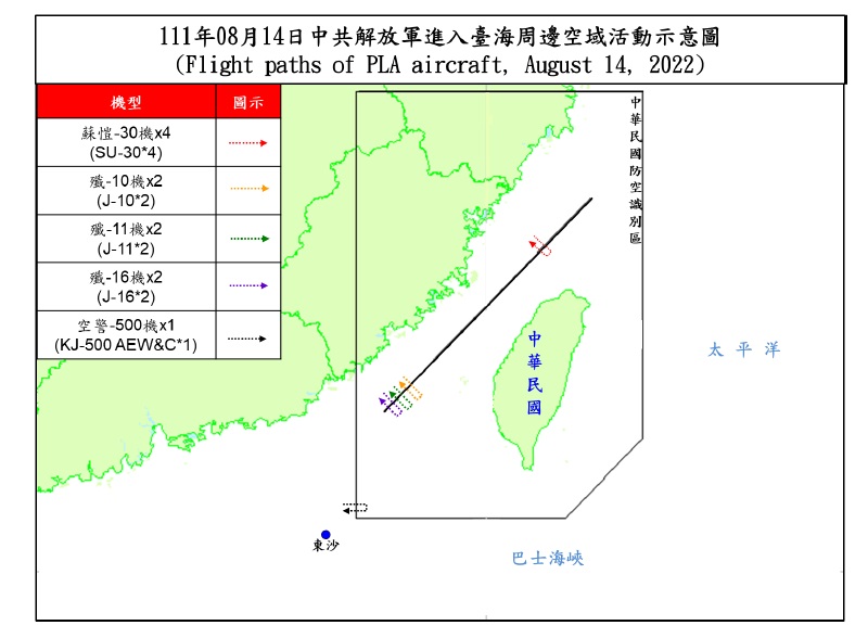 解放軍東部戰區10日宣佈為期7天的「環島式」實彈軍演完成，並稱將「常態」組織台海方向戰備警巡。 圖：國防部提供