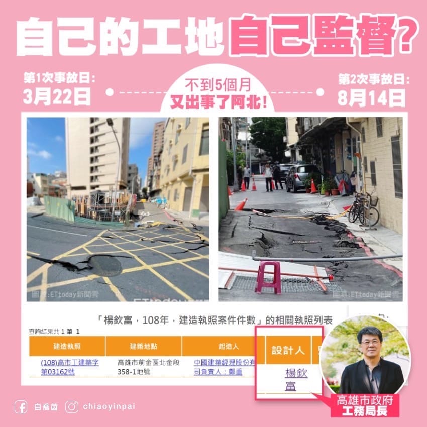 白喬茵酸楊欽富自己的工地自己監督? 圖：翻攝白喬茵臉書