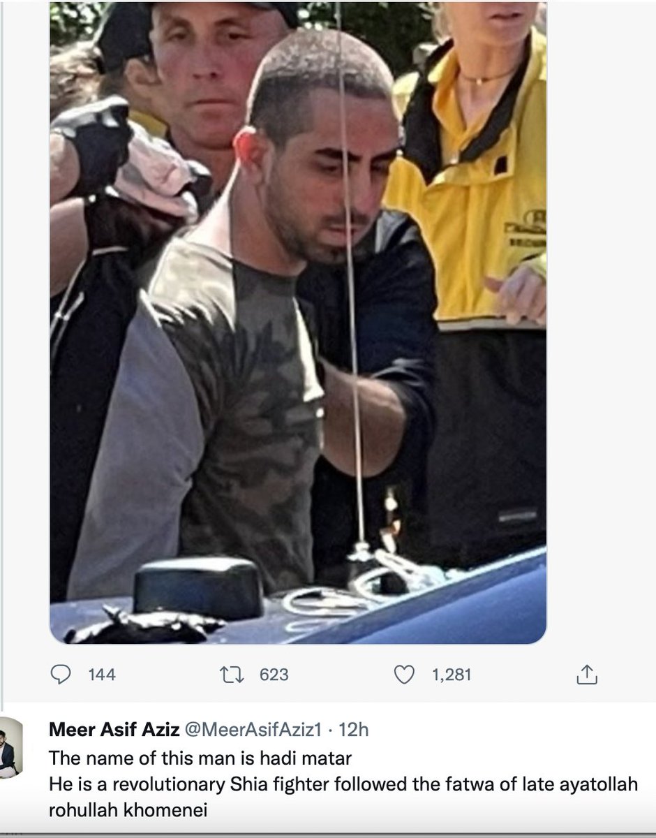伊斯蘭極端主義者阿齊茲(Meer Asif Aziz)此前還盛讚刺傷魯西迪是為「壯舉」。 圖：截自推特