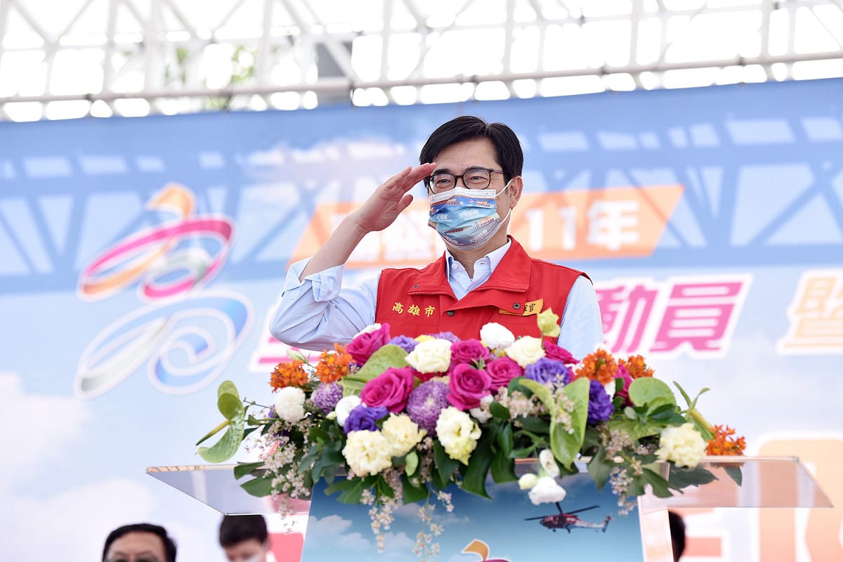 高雄市長陳其邁今年三月視察民防演習。 圖：高雄市政府提供（資料照）