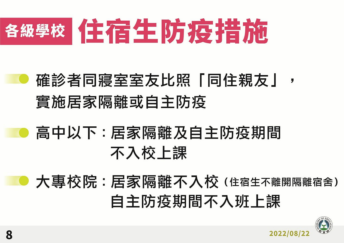 111學年度開學住宿生防疫措施。 圖：中央流行疫情指揮中心/提供