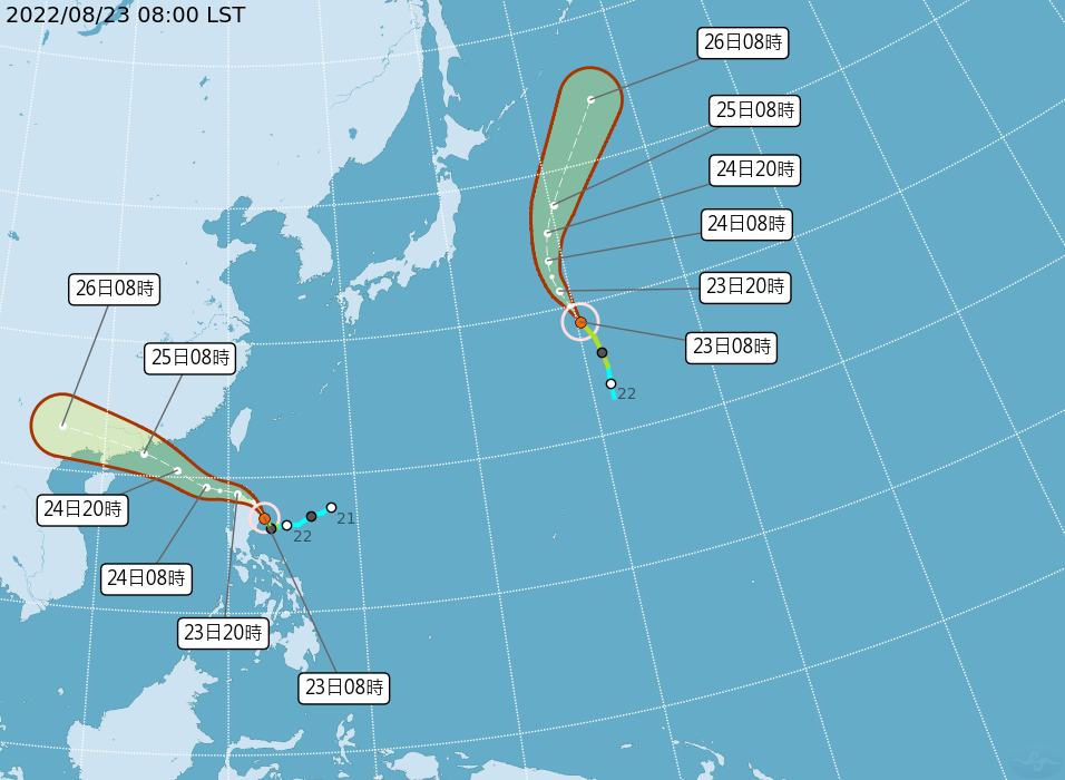 馬鞍颱風外圍環流今晚將影響台灣。 圖：取自中央氣象局網站