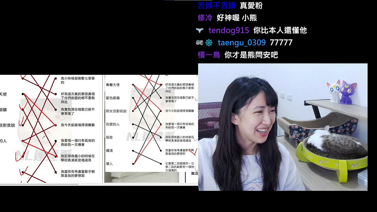 觀眾叫小熊玩「NL連連看」，測試她對實況主NL的了解程度，結果最後對答案時小熊居然才錯2題，讓她自己都嚇一跳，直呼「我才是NL本人吧？」。