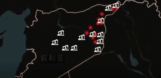 敘利亞的油田分佈與美軍的駐地高度重疊，可看出美國駐軍的真正企圖。 圖:翻攝自玉淵潭天微博