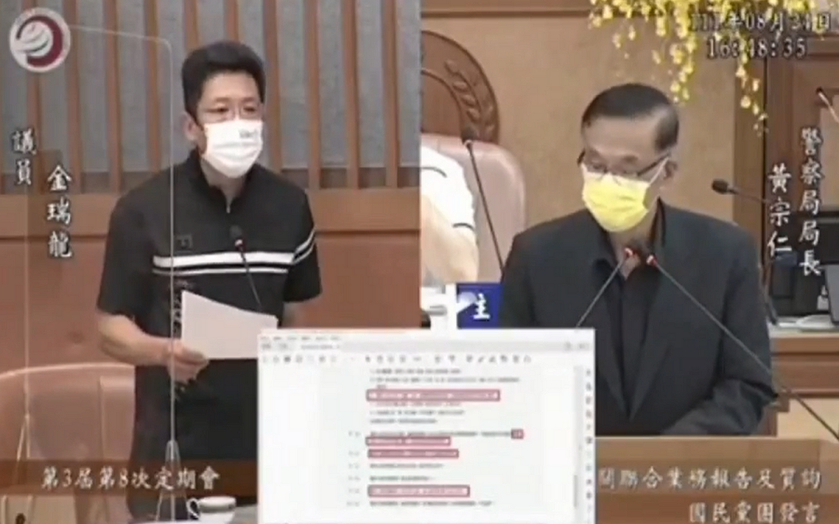 金瑞龍議會質詢警械使用條例。 圖：金瑞龍辦公室提供